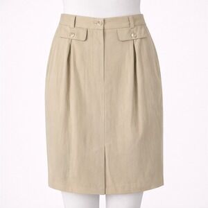 Vtg 90s Anne Klein Pencil Skirt Size 8 M Petite Silk Beige High Waist Career